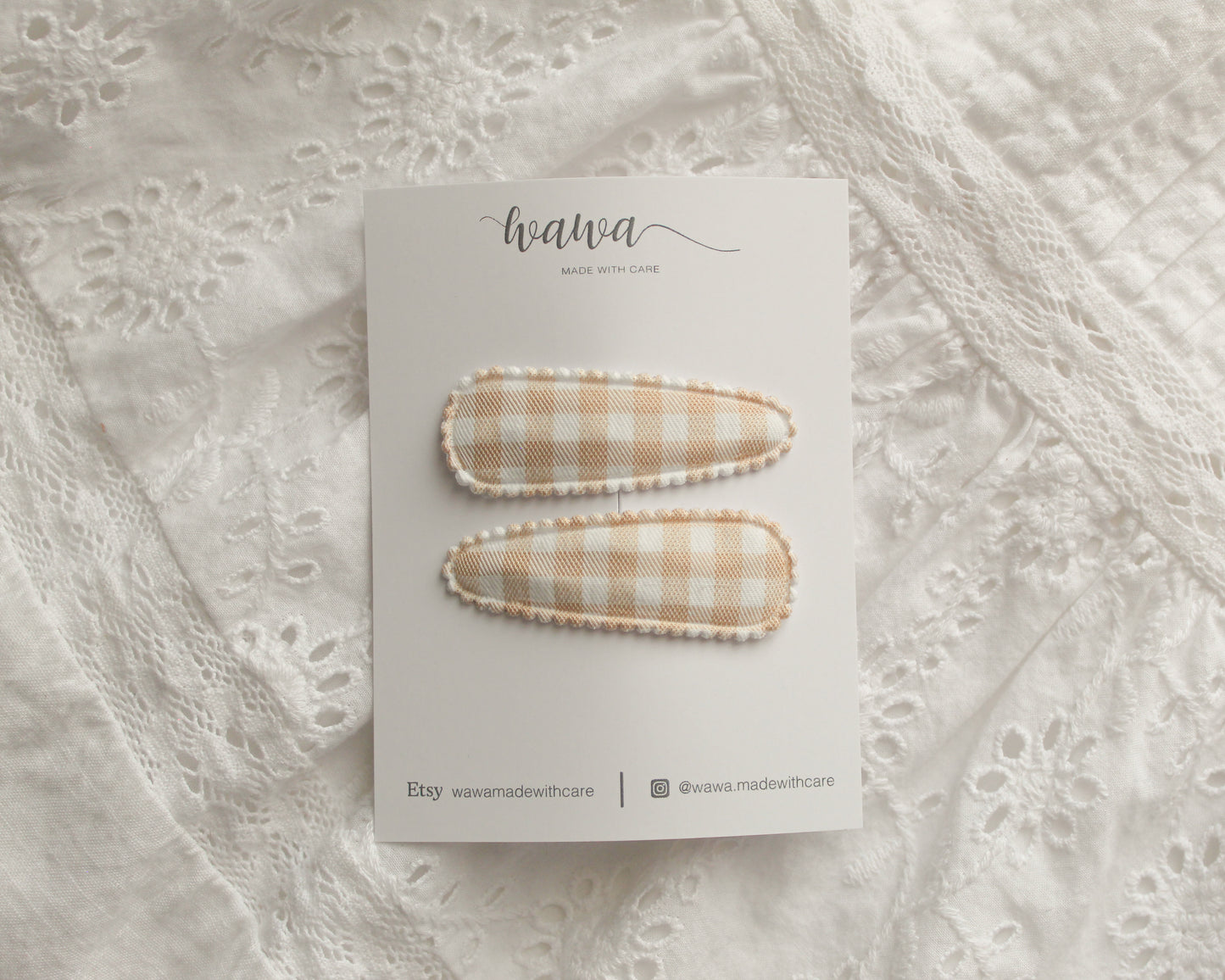 FABRIC SNAP CLIP I TAN GINGHAM